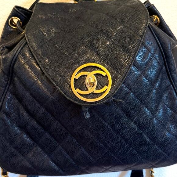 Chanel Vintage Navy Caviar Lambskin Backpack 24k Gold Hardware 80s 90s main image 5